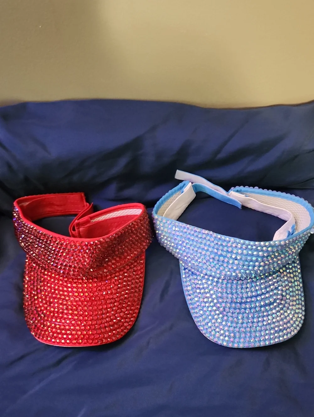 Sparkling Visors - Red and Light Blue Rhinestone Sun Visors
